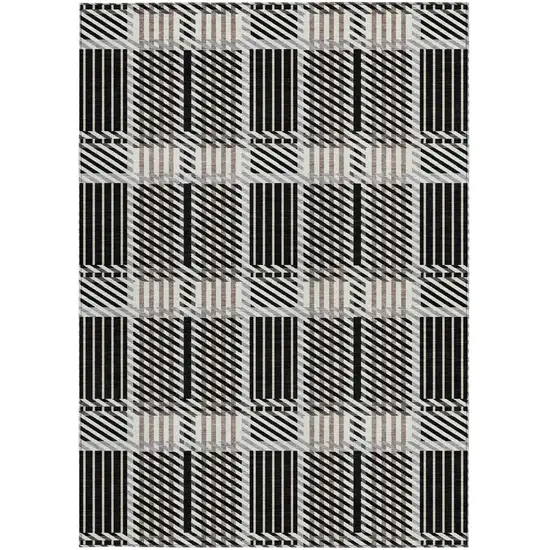 Black Gray And Brown Plaid Washable Indoor Outdoor Area Rug Photo 7