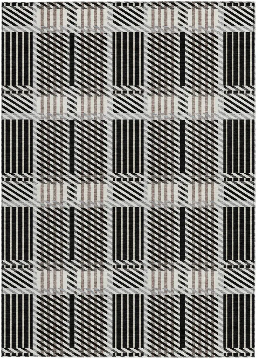 Black Gray And Brown Plaid Washable Indoor Outdoor Area Rug Photo 7