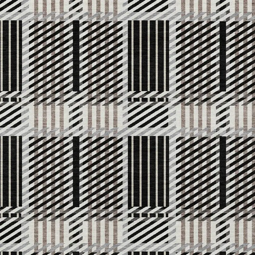 Black Gray And Brown Plaid Washable Indoor Outdoor Area Rug Photo 5