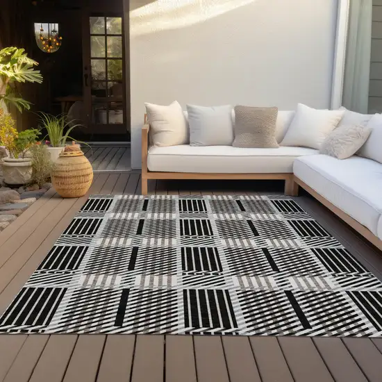 Black Gray And Brown Plaid Washable Indoor Outdoor Area Rug Photo 8