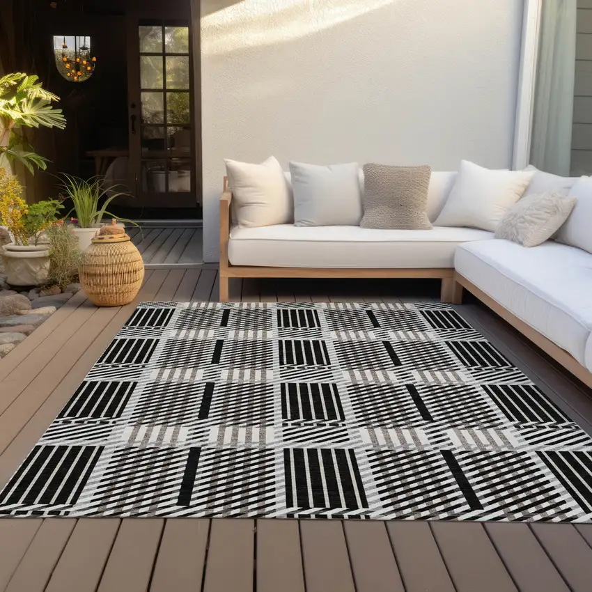 Black Gray And Brown Plaid Washable Indoor Outdoor Area Rug Photo 8