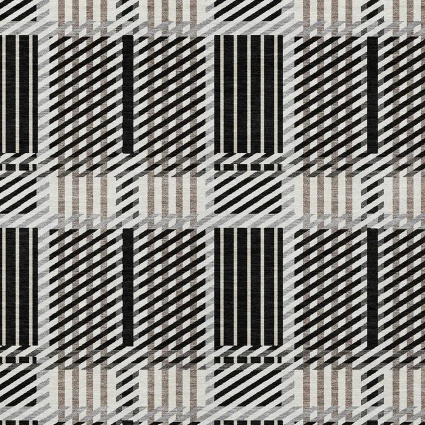 Black Gray And Brown Plaid Washable Indoor Outdoor Area Rug Photo 5