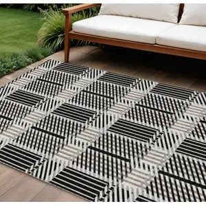 Photo of Black Gray And Brown Plaid Washable Indoor Outdoor Area Rug