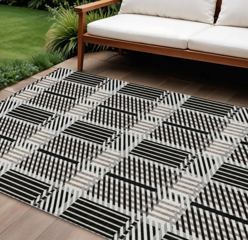 Black Gray And Brown Plaid Washable Indoor Outdoor Area Rug Photo 1
