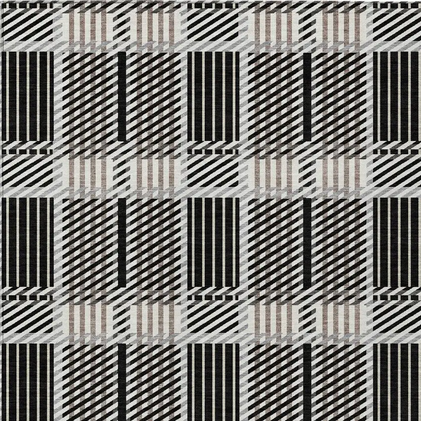 Black Gray And Brown Plaid Washable Indoor Outdoor Area Rug Photo 7