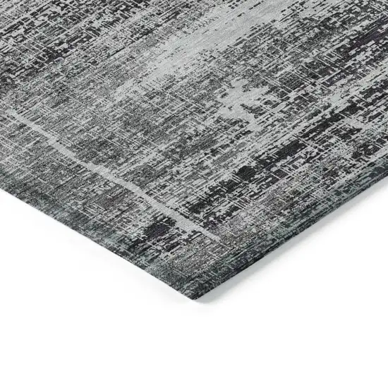 Black Gray And Charcoal Abstract Washable Indoor Outdoor Area Rug Photo 3