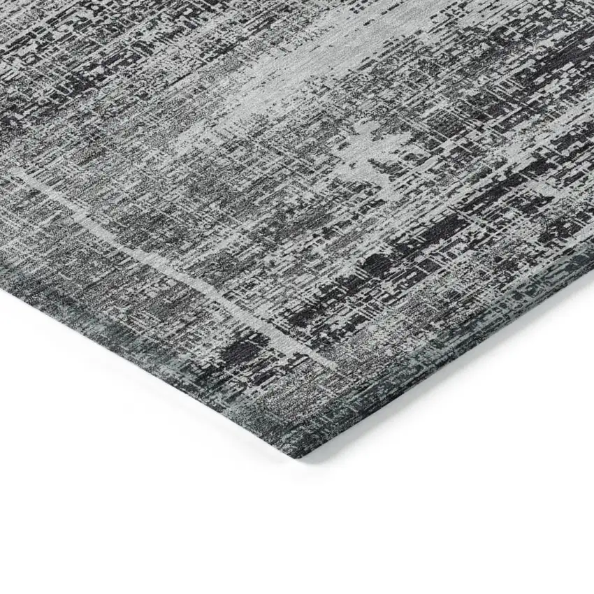 Black Gray And Charcoal Abstract Washable Indoor Outdoor Area Rug Photo 3