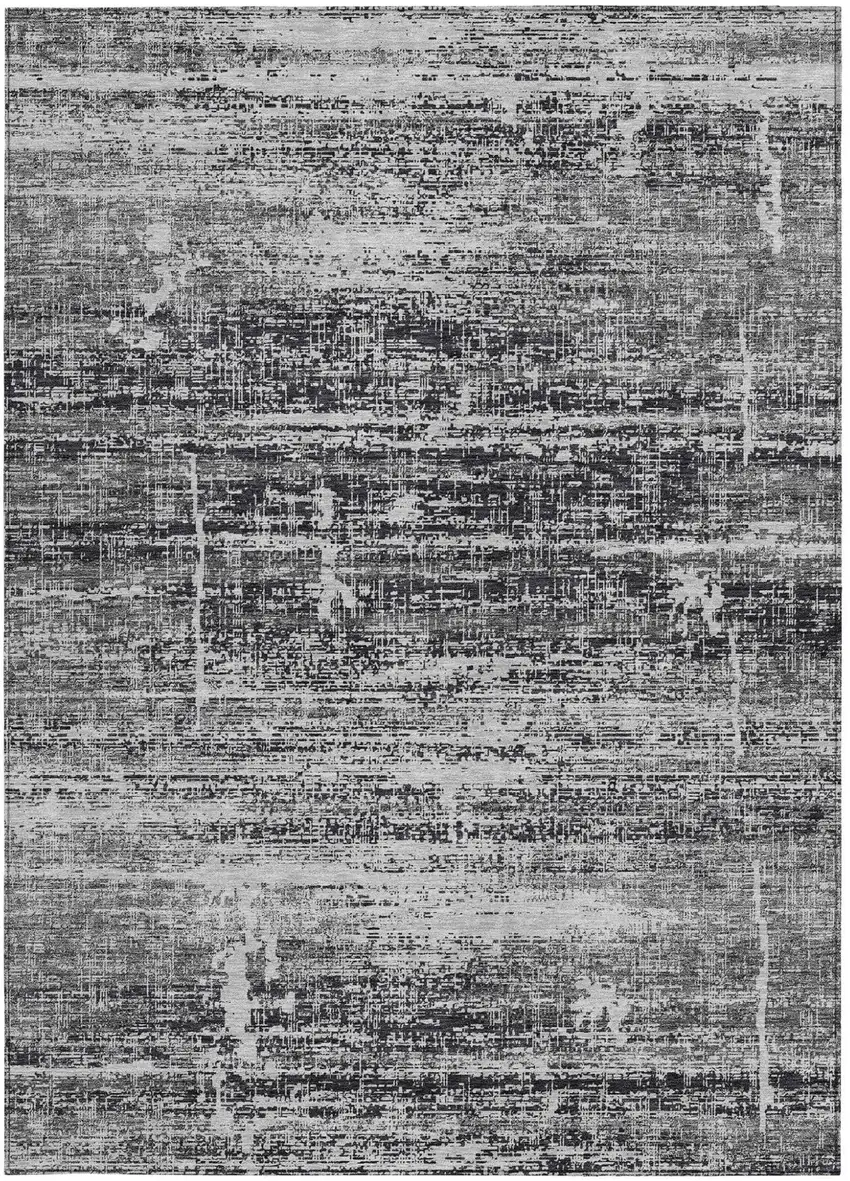 Black Gray And Charcoal Abstract Washable Indoor Outdoor Area Rug Photo 5