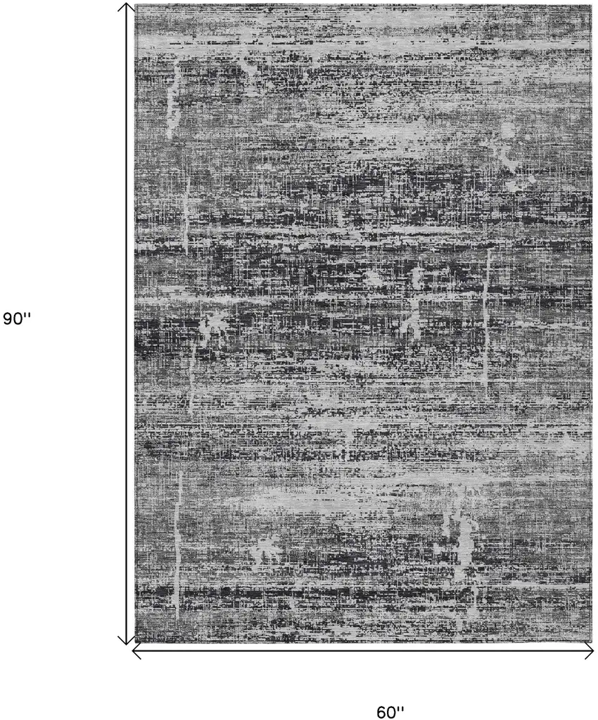 Black Gray And Charcoal Abstract Washable Indoor Outdoor Area Rug Photo 9