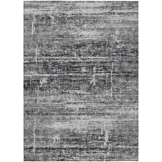 Black Gray And Charcoal Abstract Washable Indoor Outdoor Area Rug Photo 1