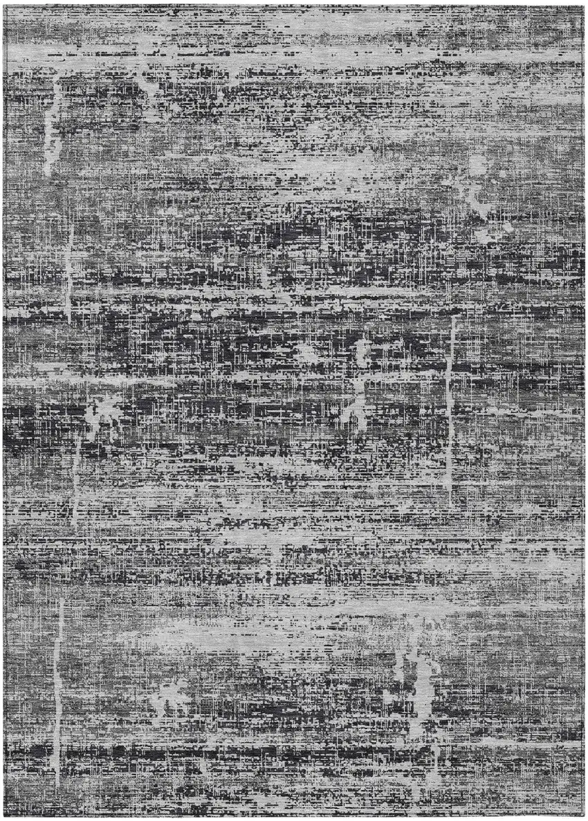 Black Gray And Charcoal Abstract Washable Indoor Outdoor Area Rug Photo 1