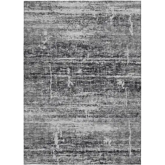 Black Gray And Charcoal Abstract Washable Indoor Outdoor Area Rug Photo 4