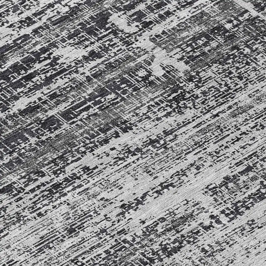 Black Gray And Charcoal Abstract Washable Indoor Outdoor Area Rug Photo 8