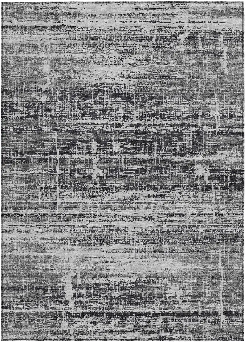 Black Gray And Charcoal Abstract Washable Indoor Outdoor Area Rug Photo 7