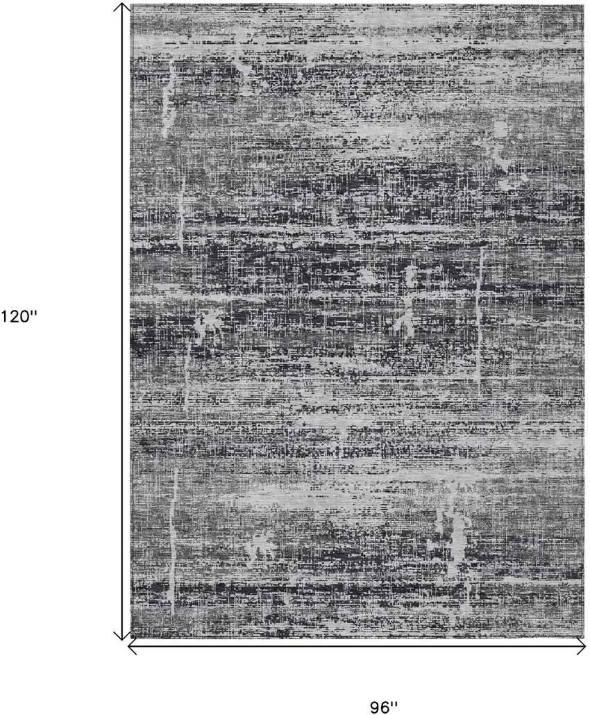 Black Gray And Charcoal Abstract Washable Indoor Outdoor Area Rug Photo 3