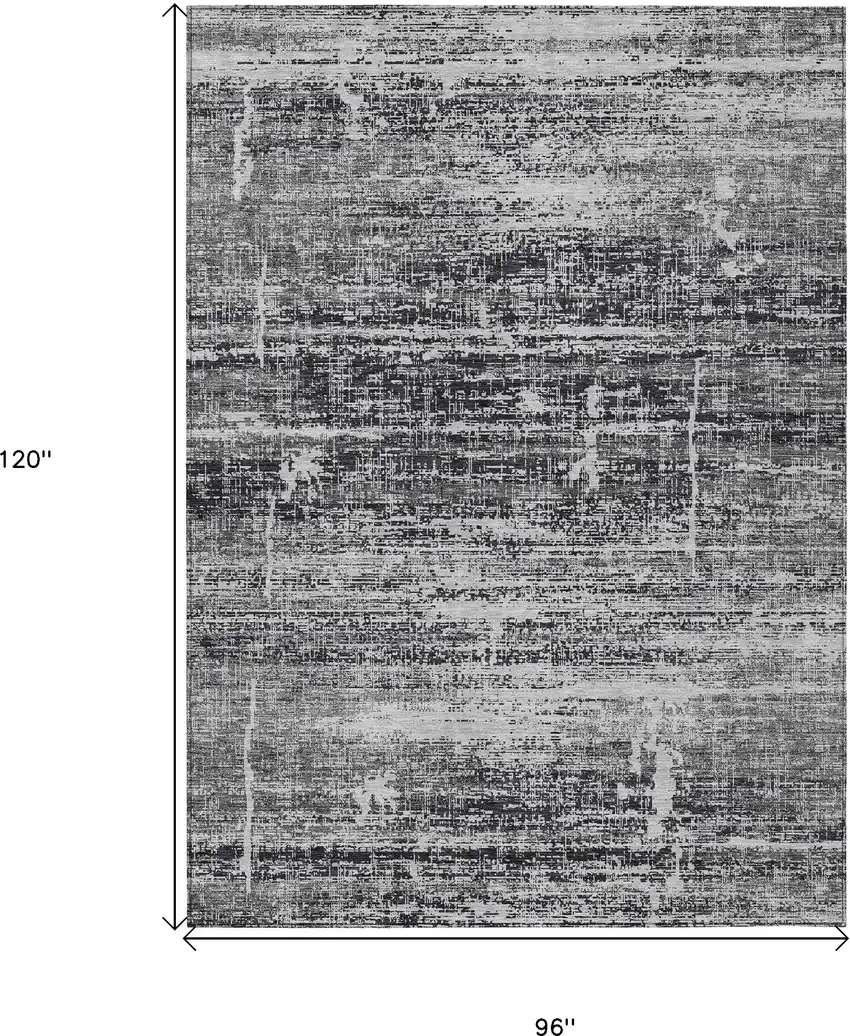 Black Gray And Charcoal Abstract Washable Indoor Outdoor Area Rug Photo 3