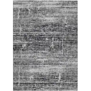 Photo of Black Gray And Charcoal Abstract Washable Indoor Outdoor Area Rug