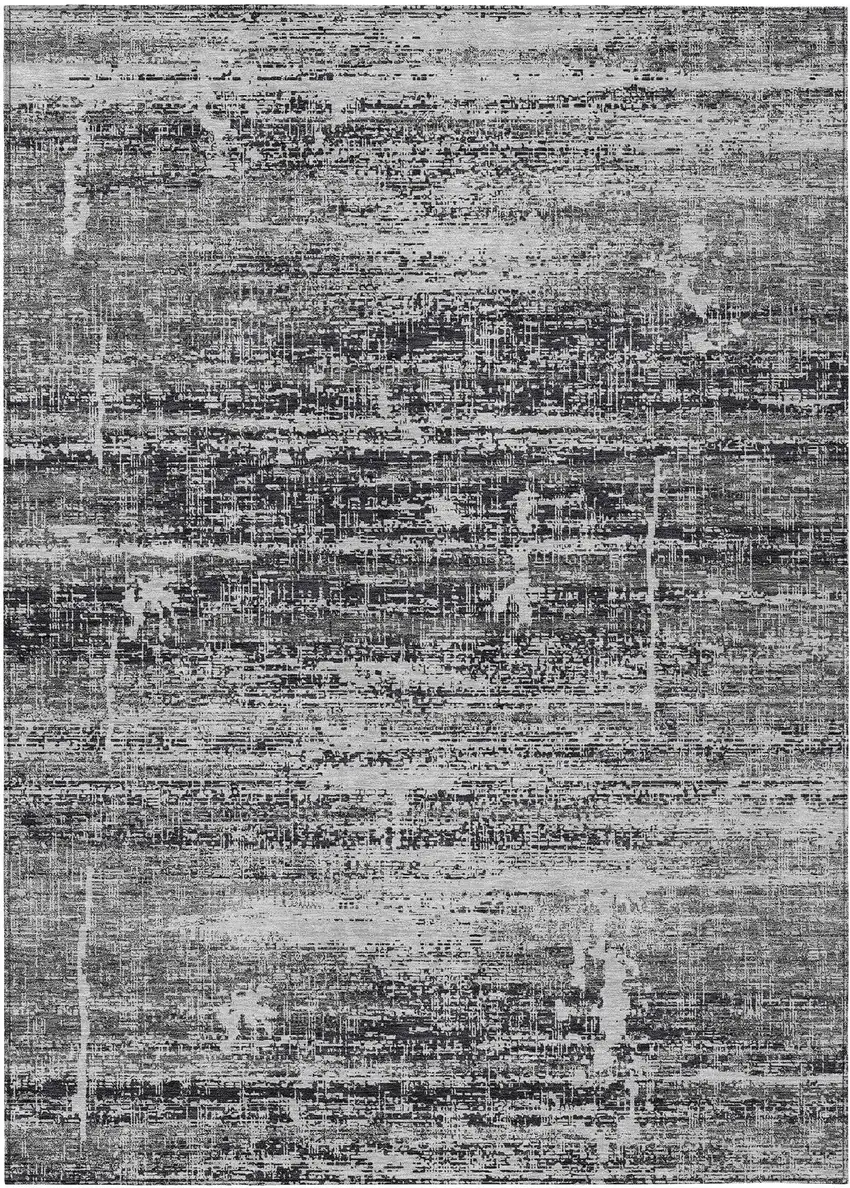 Black Gray And Charcoal Abstract Washable Indoor Outdoor Area Rug Photo 1