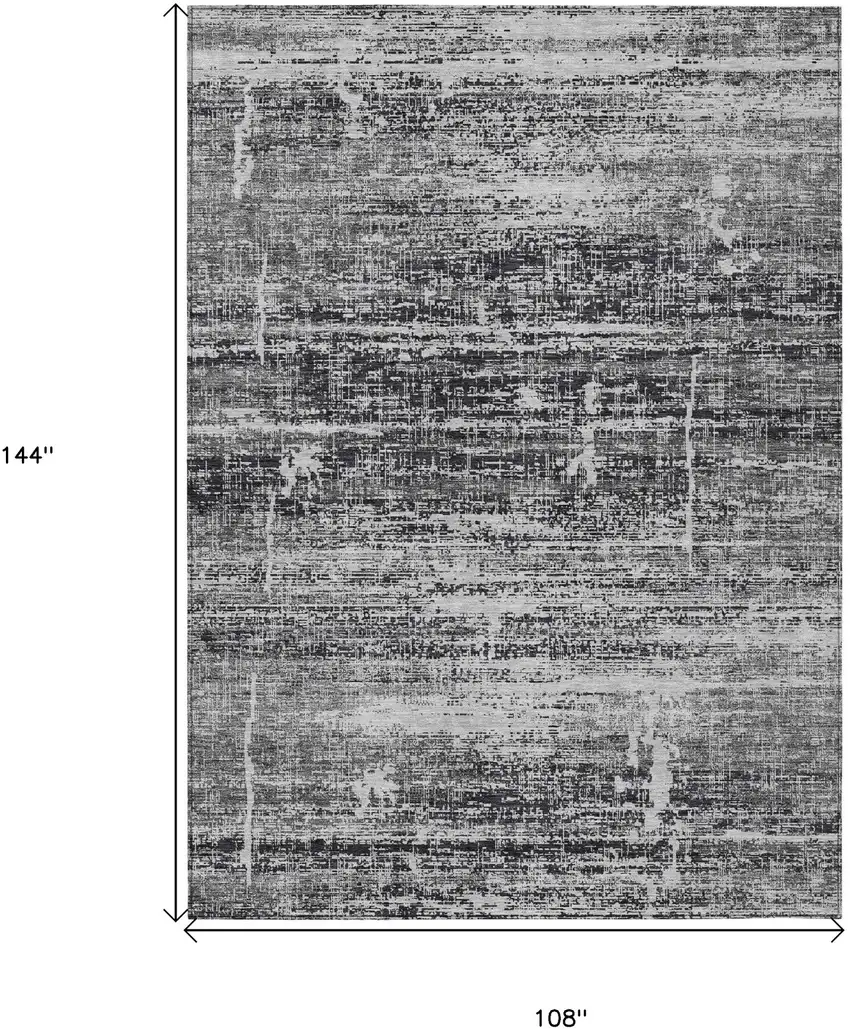 Black Gray And Charcoal Abstract Washable Indoor Outdoor Area Rug Photo 3