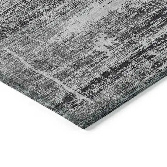 Black Gray And Charcoal Abstract Washable Indoor Outdoor Area Rug Photo 3
