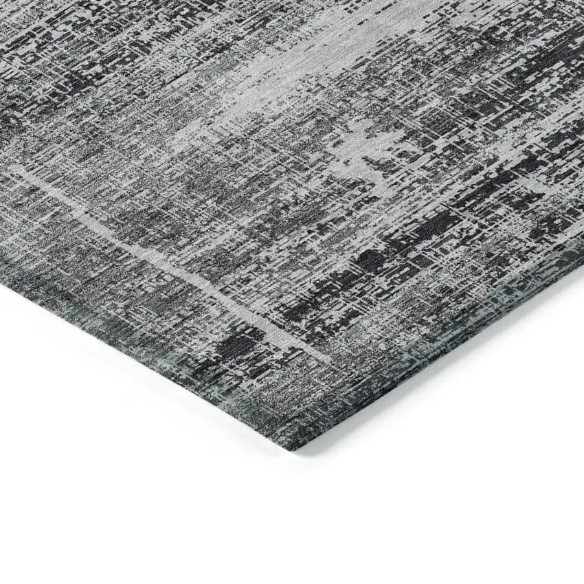 Black Gray And Charcoal Abstract Washable Indoor Outdoor Area Rug Photo 3