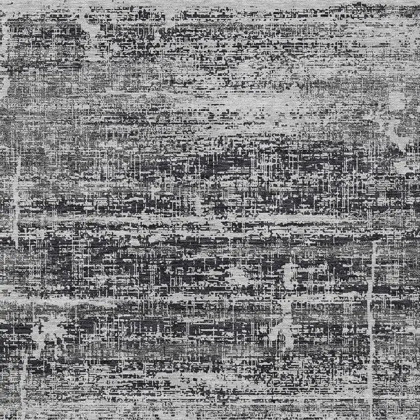 Black Gray And Charcoal Abstract Washable Indoor Outdoor Area Rug Photo 4