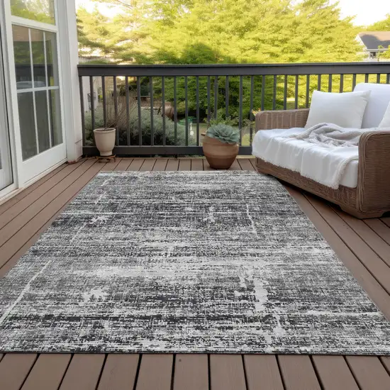 Black Gray And Charcoal Abstract Washable Indoor Outdoor Area Rug Photo 6