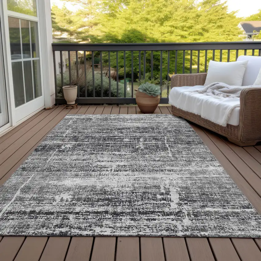 Black Gray And Charcoal Abstract Washable Indoor Outdoor Area Rug Photo 6
