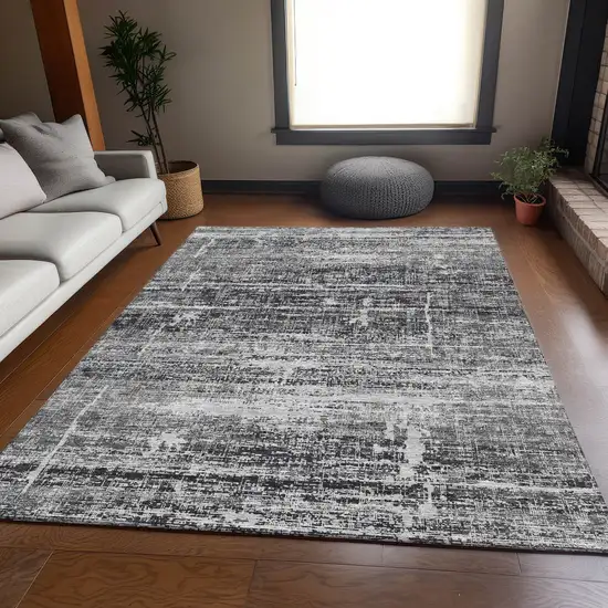 Black Gray And Charcoal Abstract Washable Indoor Outdoor Area Rug Photo 7