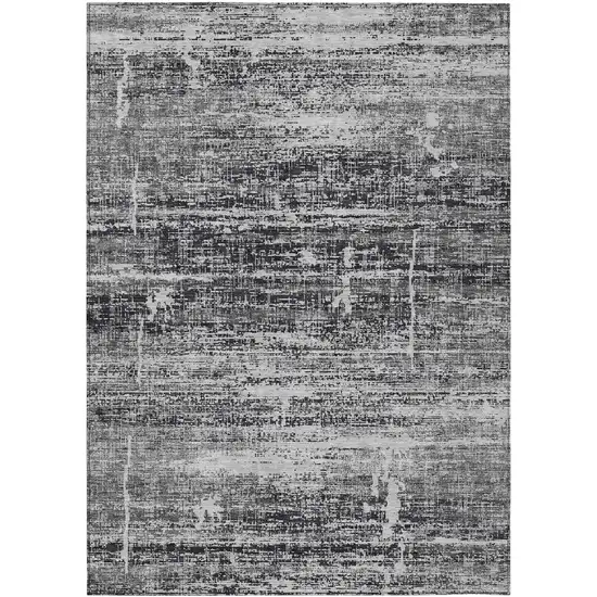 Black Gray And Charcoal Abstract Washable Indoor Outdoor Area Rug Photo 1