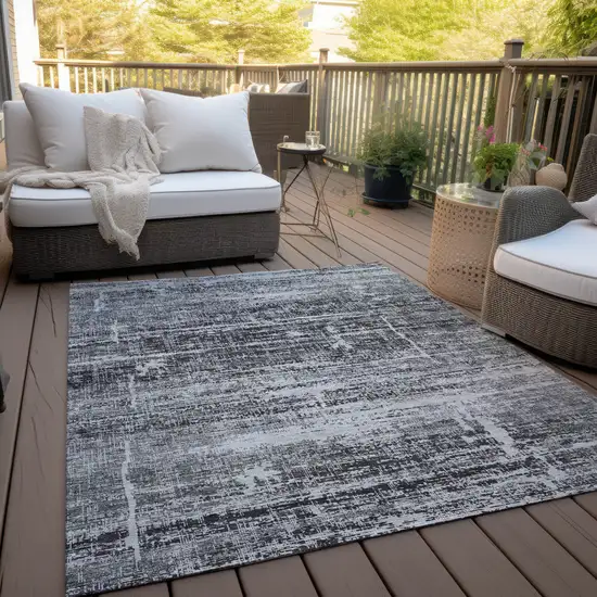 Black Gray And Charcoal Abstract Washable Indoor Outdoor Area Rug Photo 9