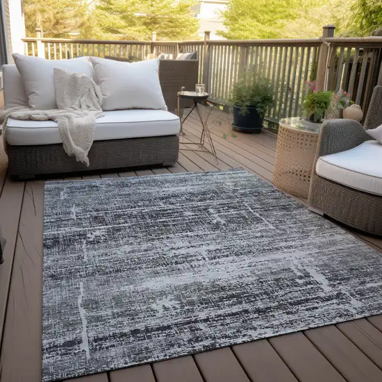 Black Gray And Charcoal Abstract Washable Indoor Outdoor Area Rug Photo 9