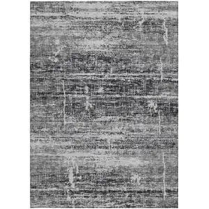 Photo of Black Gray And Charcoal Abstract Washable Indoor Outdoor Area Rug