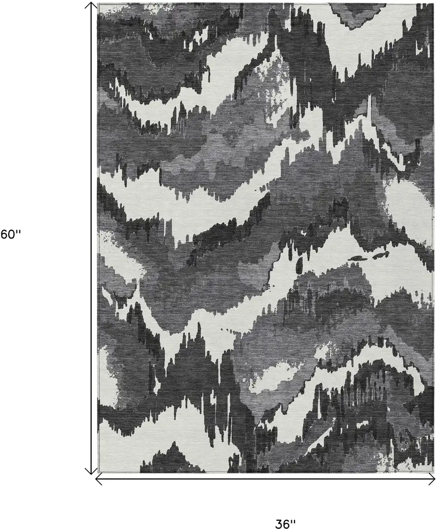 Black Gray And Charcoal Abstract Washable Indoor Outdoor Area Rug Photo 3