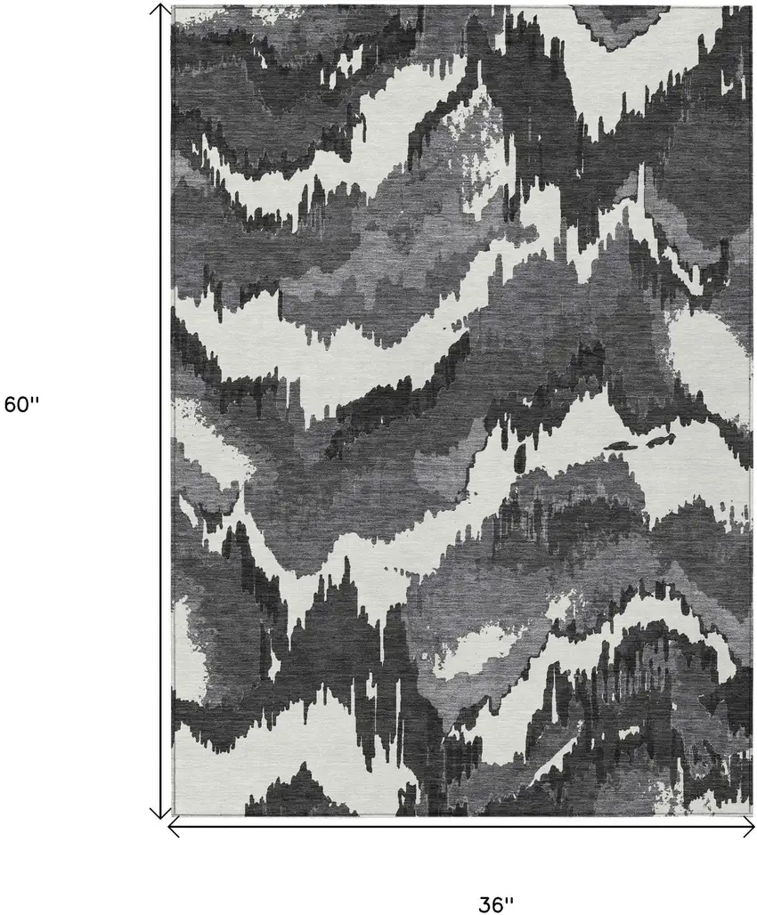 Black Gray And Charcoal Abstract Washable Indoor Outdoor Area Rug Photo 3