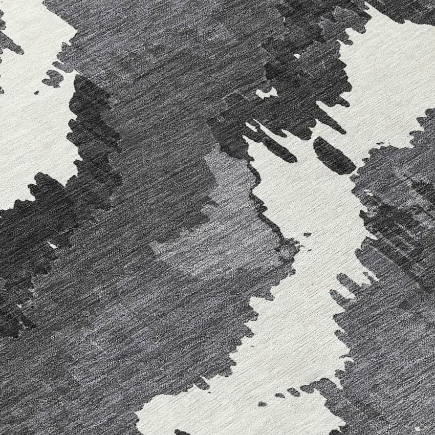 Black Gray And Charcoal Abstract Washable Indoor Outdoor Area Rug Photo 6