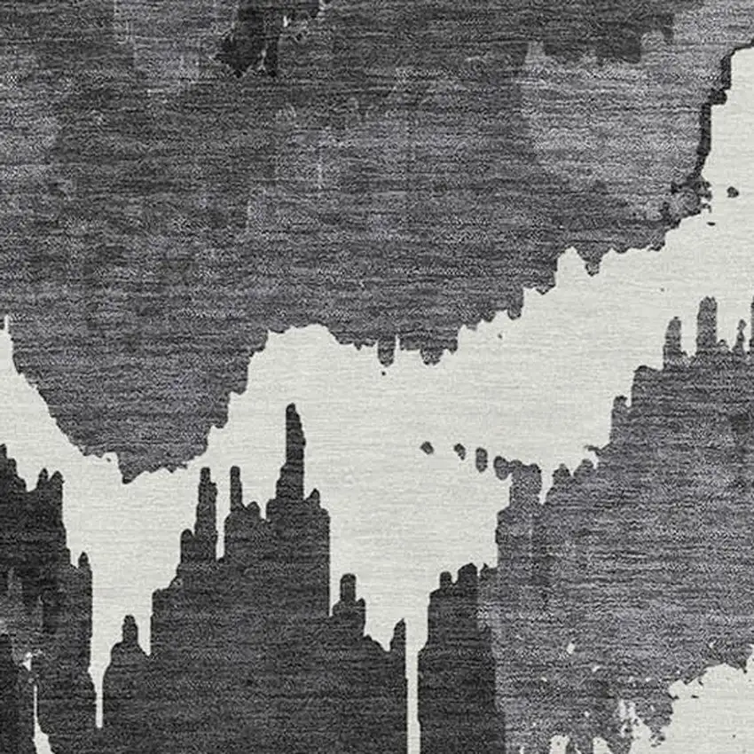 Black Gray And Charcoal Abstract Washable Indoor Outdoor Area Rug Photo 7