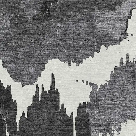Black Gray And Charcoal Abstract Washable Indoor Outdoor Area Rug Photo 7