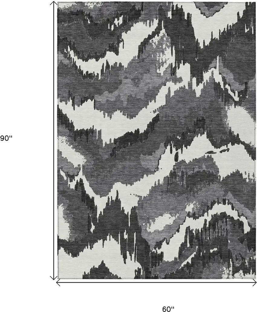 Black Gray And Charcoal Abstract Washable Indoor Outdoor Area Rug Photo 3
