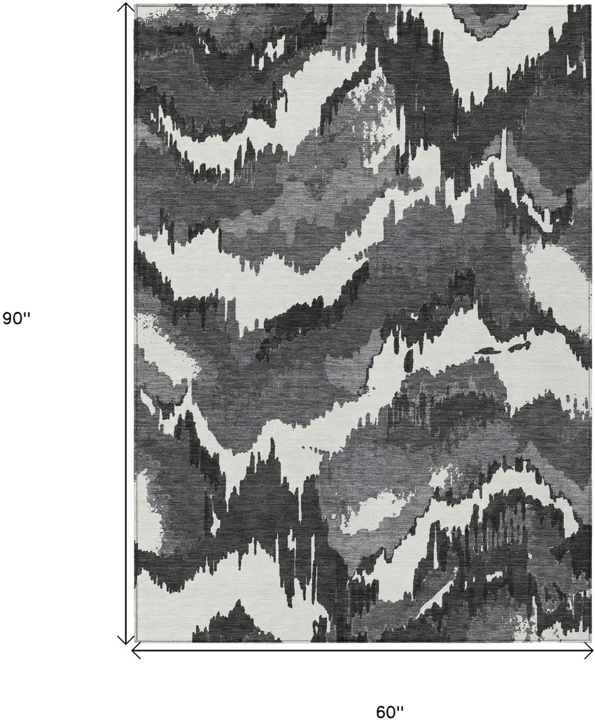 Black Gray And Charcoal Abstract Washable Indoor Outdoor Area Rug Photo 3
