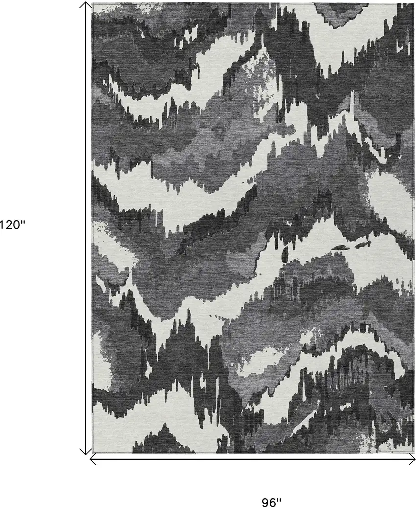 Black Gray And Charcoal Abstract Washable Indoor Outdoor Area Rug Photo 3