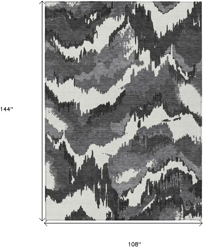 Black Gray And Charcoal Abstract Washable Indoor Outdoor Area Rug Photo 3