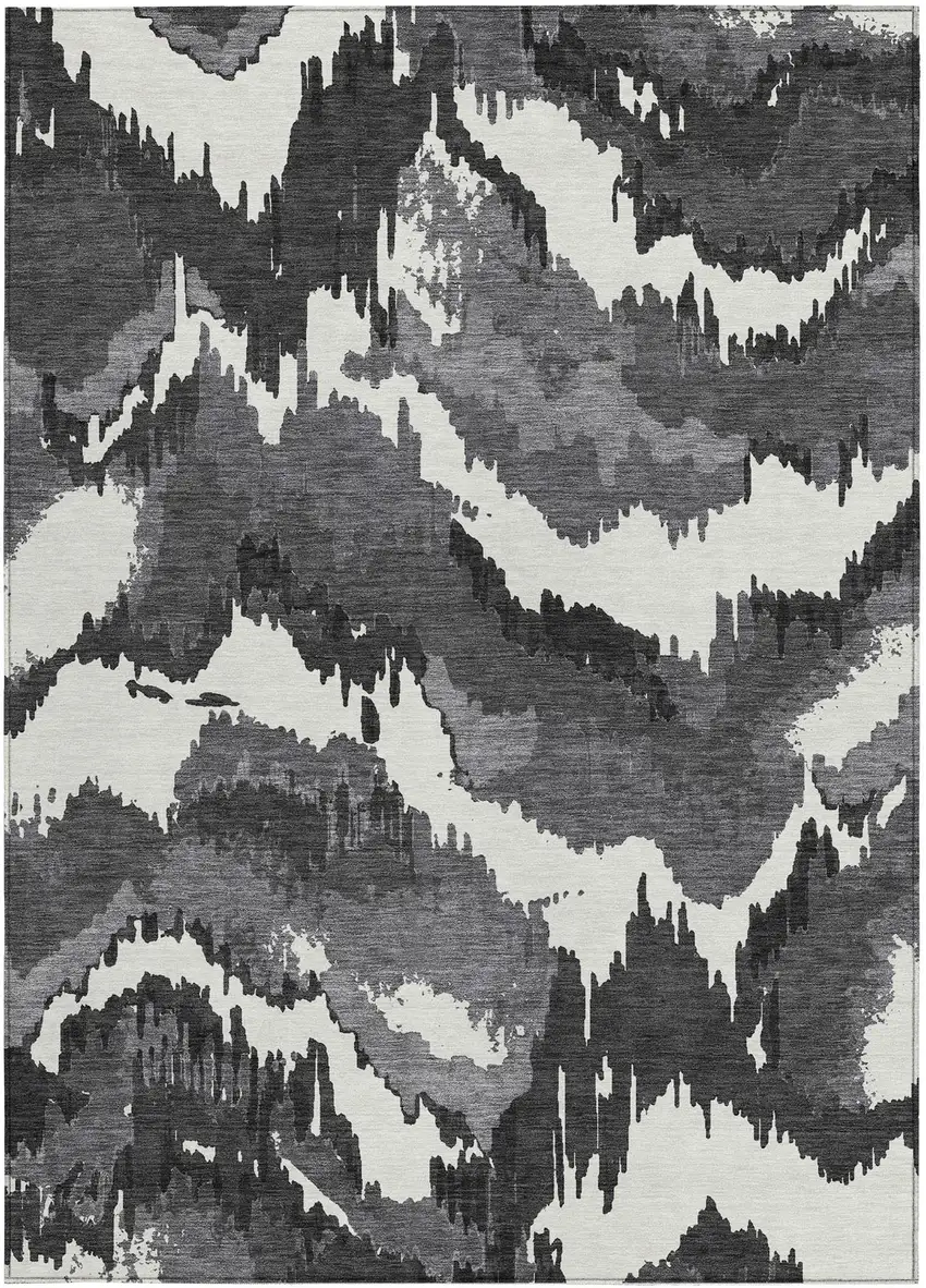 Black Gray And Charcoal Abstract Washable Indoor Outdoor Area Rug Photo 8