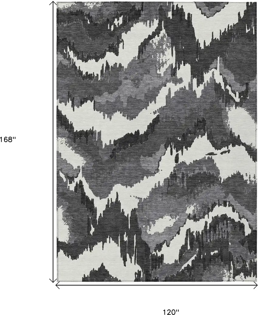 Black Gray And Charcoal Abstract Washable Indoor Outdoor Area Rug Photo 3