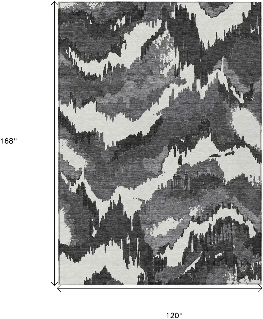 Black Gray And Charcoal Abstract Washable Indoor Outdoor Area Rug Photo 3