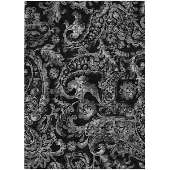 Black Gray And Charcoal Paisley Washable Indoor Outdoor Area Rug Photo 7