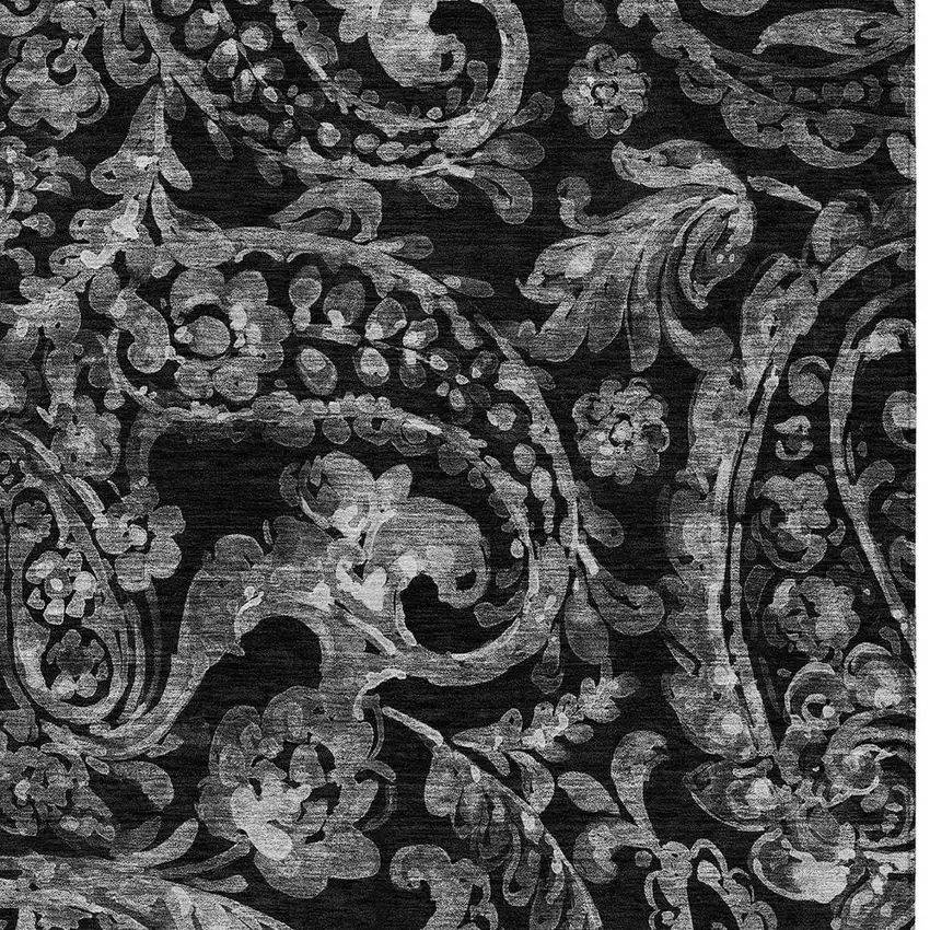 Black Gray And Charcoal Paisley Washable Indoor Outdoor Area Rug Photo 6