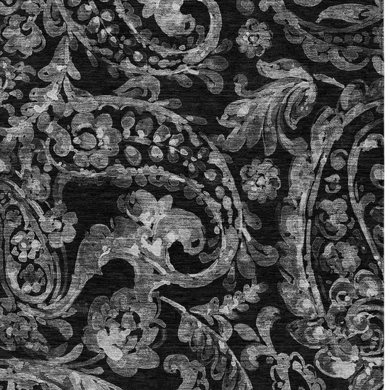 Black Gray And Charcoal Paisley Washable Indoor Outdoor Area Rug Photo 6