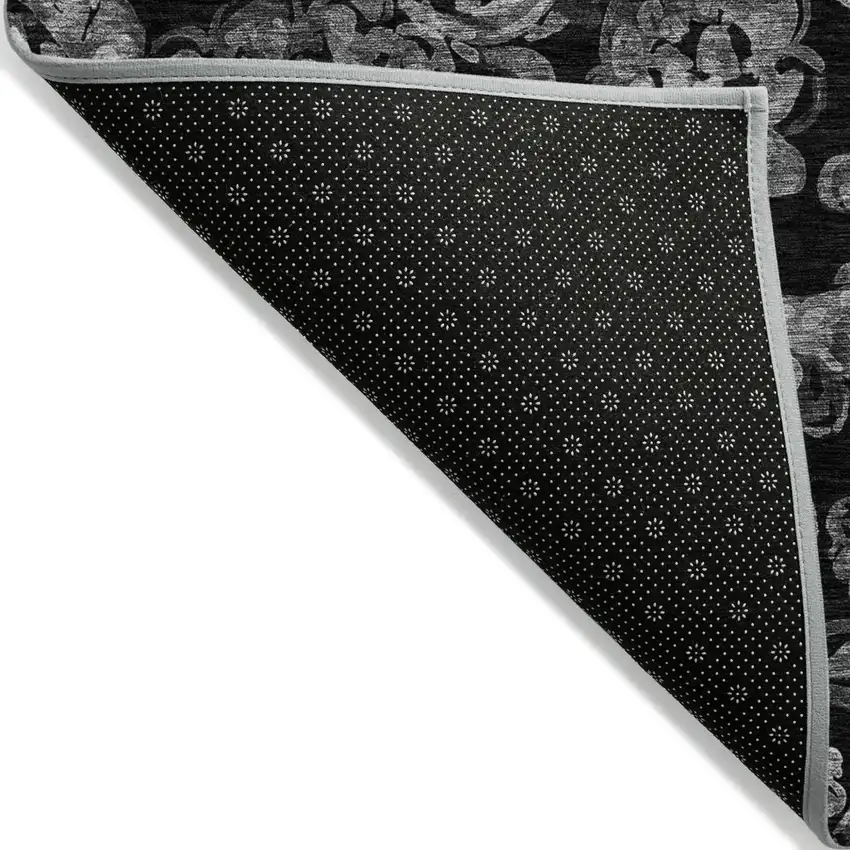 Black Gray And Charcoal Paisley Washable Indoor Outdoor Area Rug Photo 4
