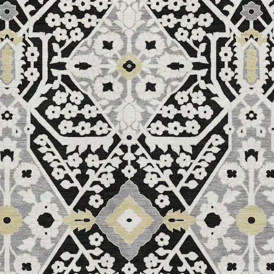 Black Gray And Gold Floral Washable Area Rug With UV Protection Photo 4